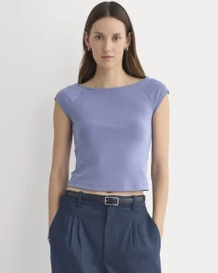 Boatneck Cap-Sleeve Top in Butterknit