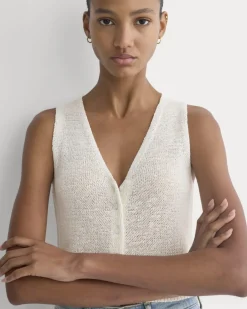 Button-Front Tank in Tape Yarn