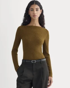 Cashmere Ribbed Boat-Neck Sweater