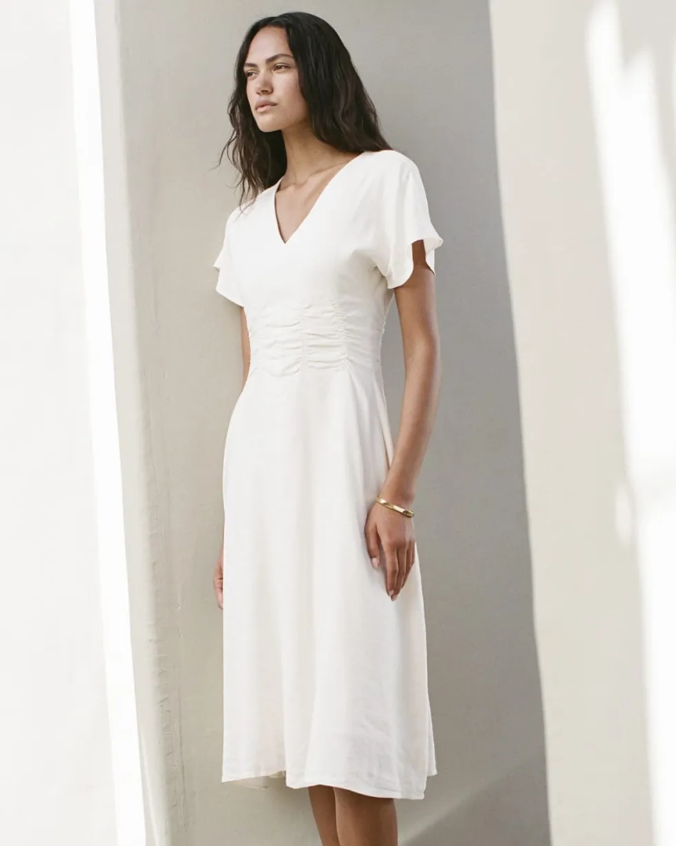 Cinched Dress in Stretch Linen