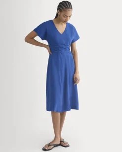 Cinched Dress in Stretch Linen