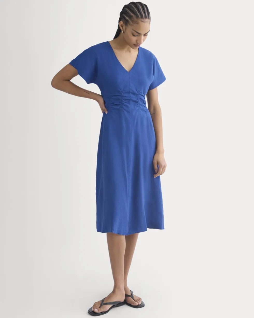 Cinched Dress in Stretch Linen