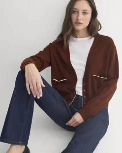 Deep V-Neck Cardigan in Cotton Merino