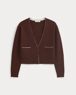 Deep V-Neck Cardigan in Cotton Merino