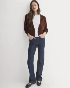 Deep V-Neck Cardigan in Cotton Merino