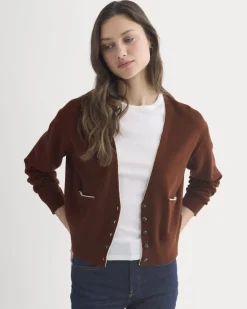 Deep V-Neck Cardigan in Cotton Merino
