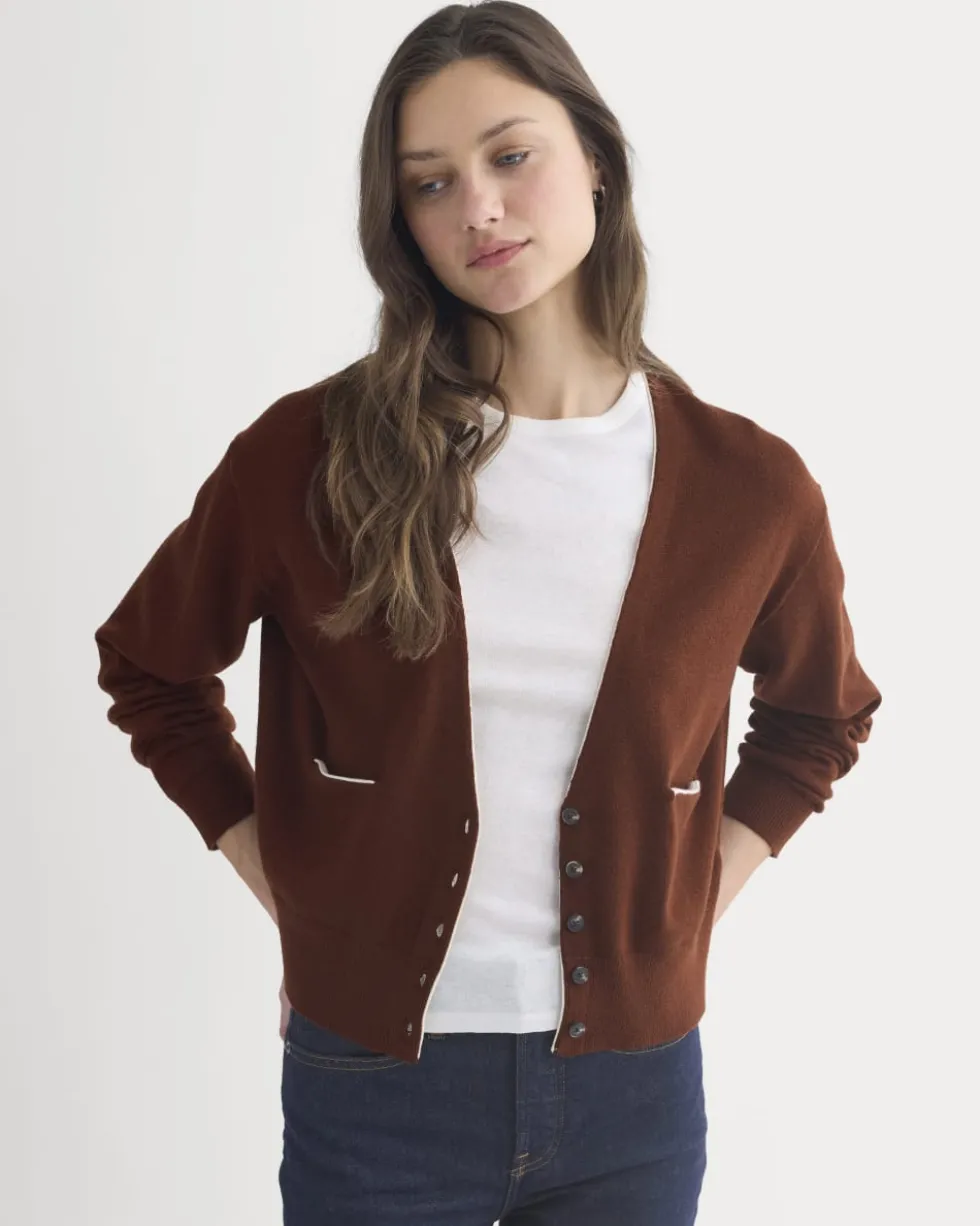 Deep V-Neck Cardigan in Cotton Merino