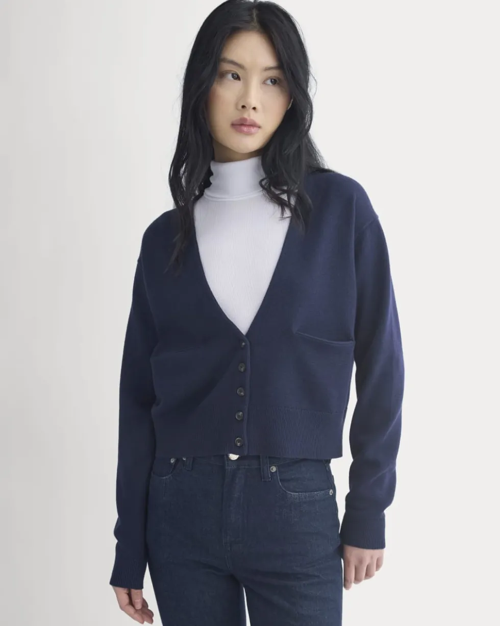 Deep V-Neck Cardigan in Cotton Merino