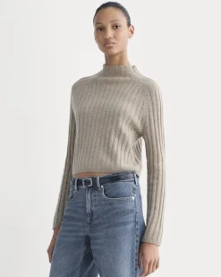 Funnel-Neck Cropped Sweater in Wool Cashmere