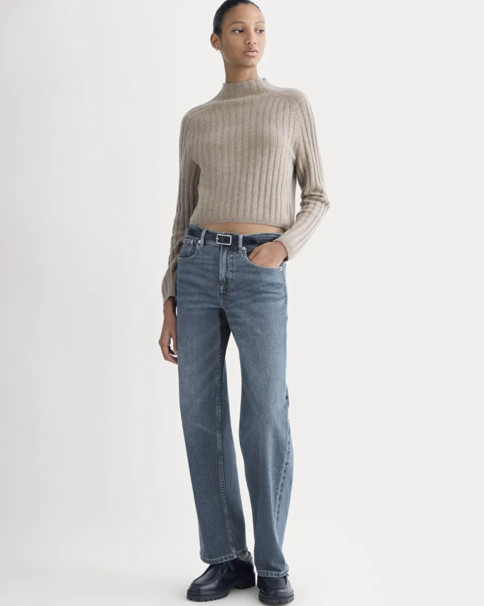 Funnel-Neck Cropped Sweater in Wool Cashmere