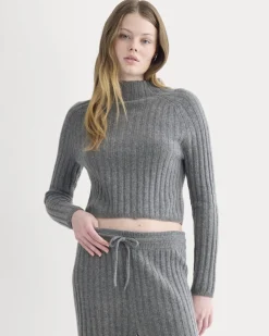 Funnel-Neck Cropped Sweater in Wool Cashmere