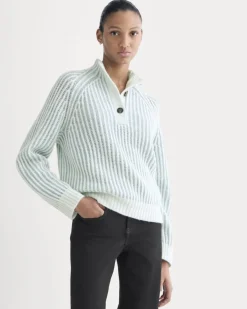 Funnel-Neck Ribbed Henley Sweater