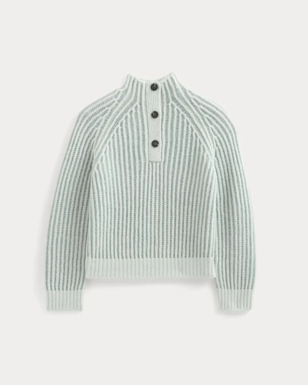 Funnel-Neck Ribbed Henley Sweater