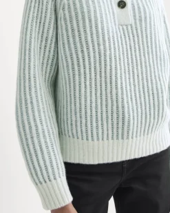 Funnel-Neck Ribbed Henley Sweater