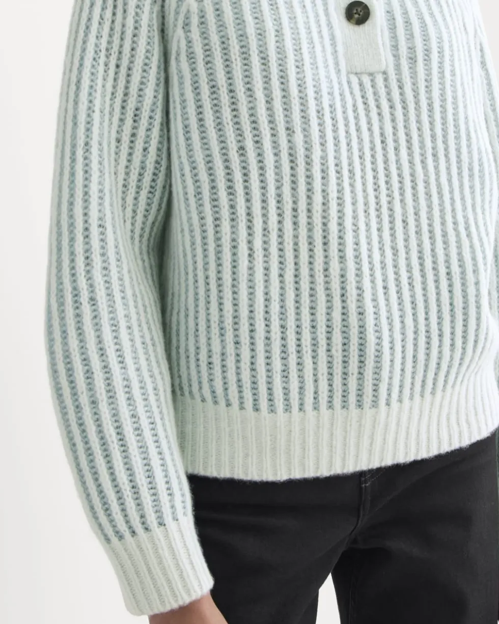 Funnel-Neck Ribbed Henley Sweater