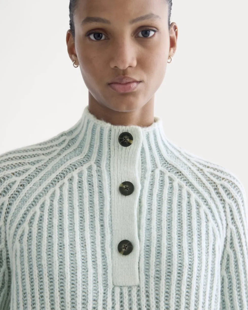 Funnel-Neck Ribbed Henley Sweater