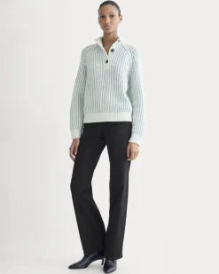 Funnel-Neck Ribbed Henley Sweater