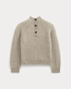 Funnel-Neck Ribbed Henley Sweater