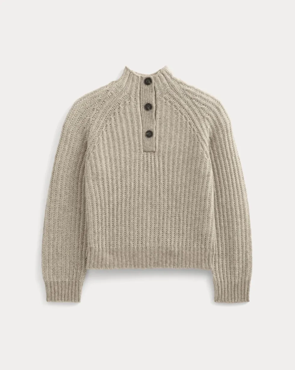Funnel-Neck Ribbed Henley Sweater