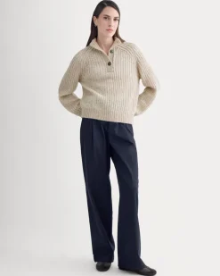 Funnel-Neck Ribbed Henley Sweater