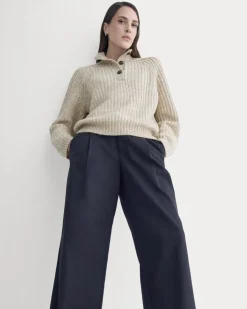 Funnel-Neck Ribbed Henley Sweater