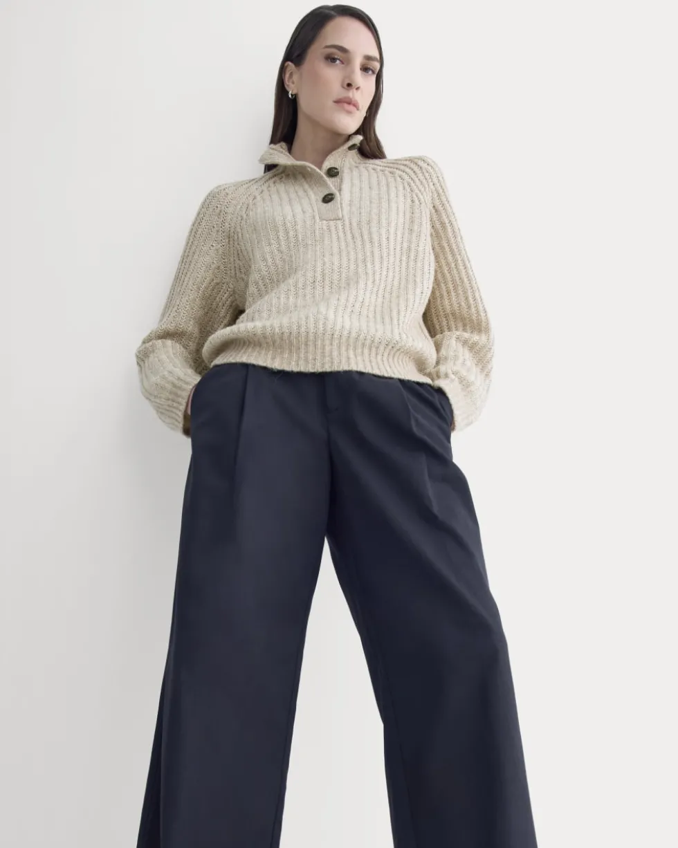 Funnel-Neck Ribbed Henley Sweater