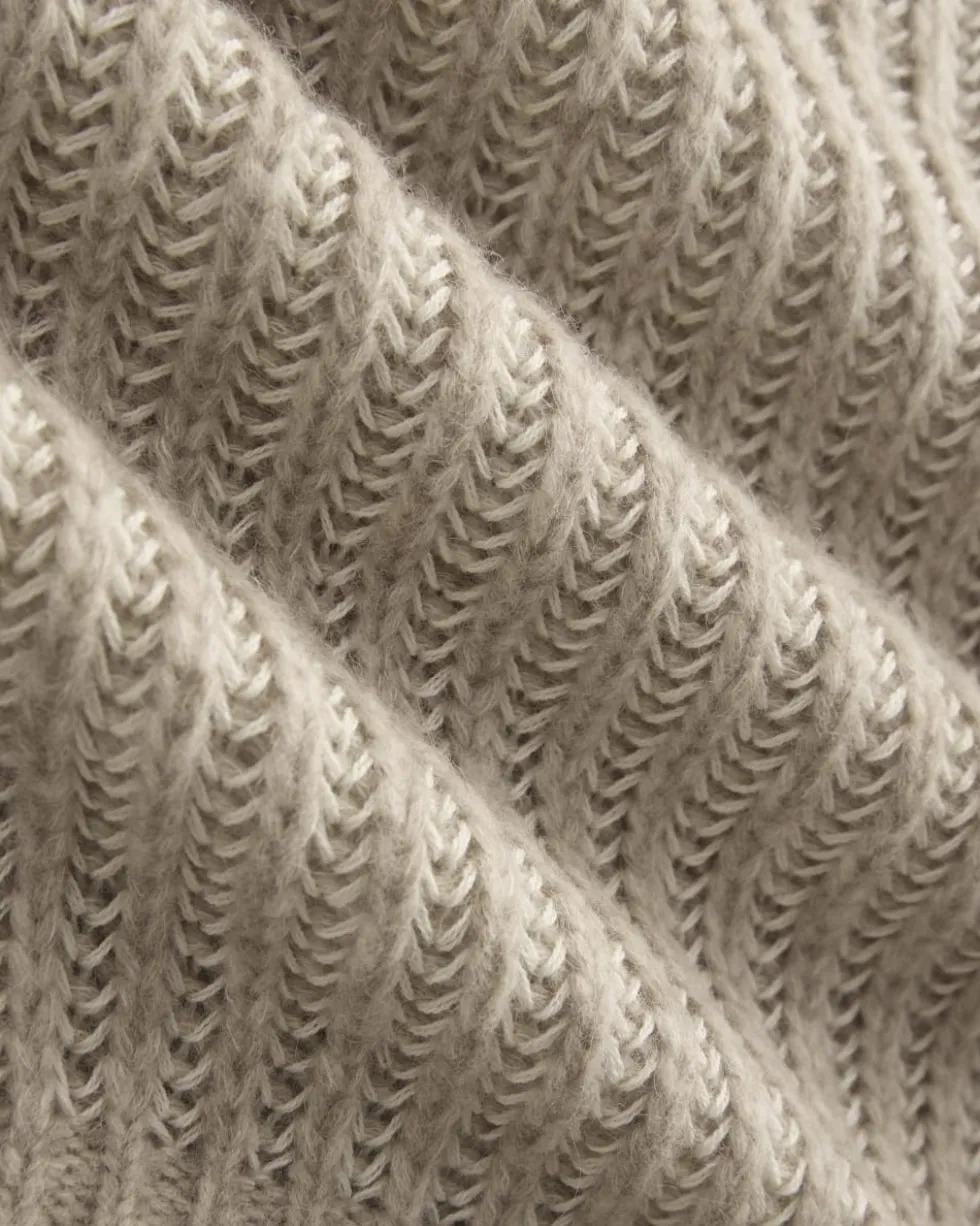 Funnel-Neck Ribbed Henley Sweater