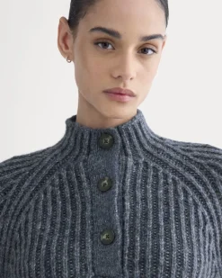 Funnel-Neck Ribbed Henley Sweater