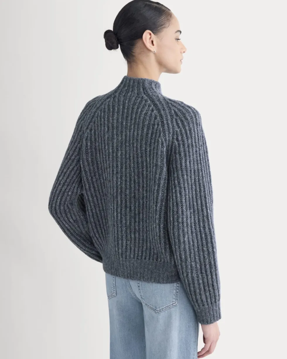 Funnel-Neck Ribbed Henley Sweater