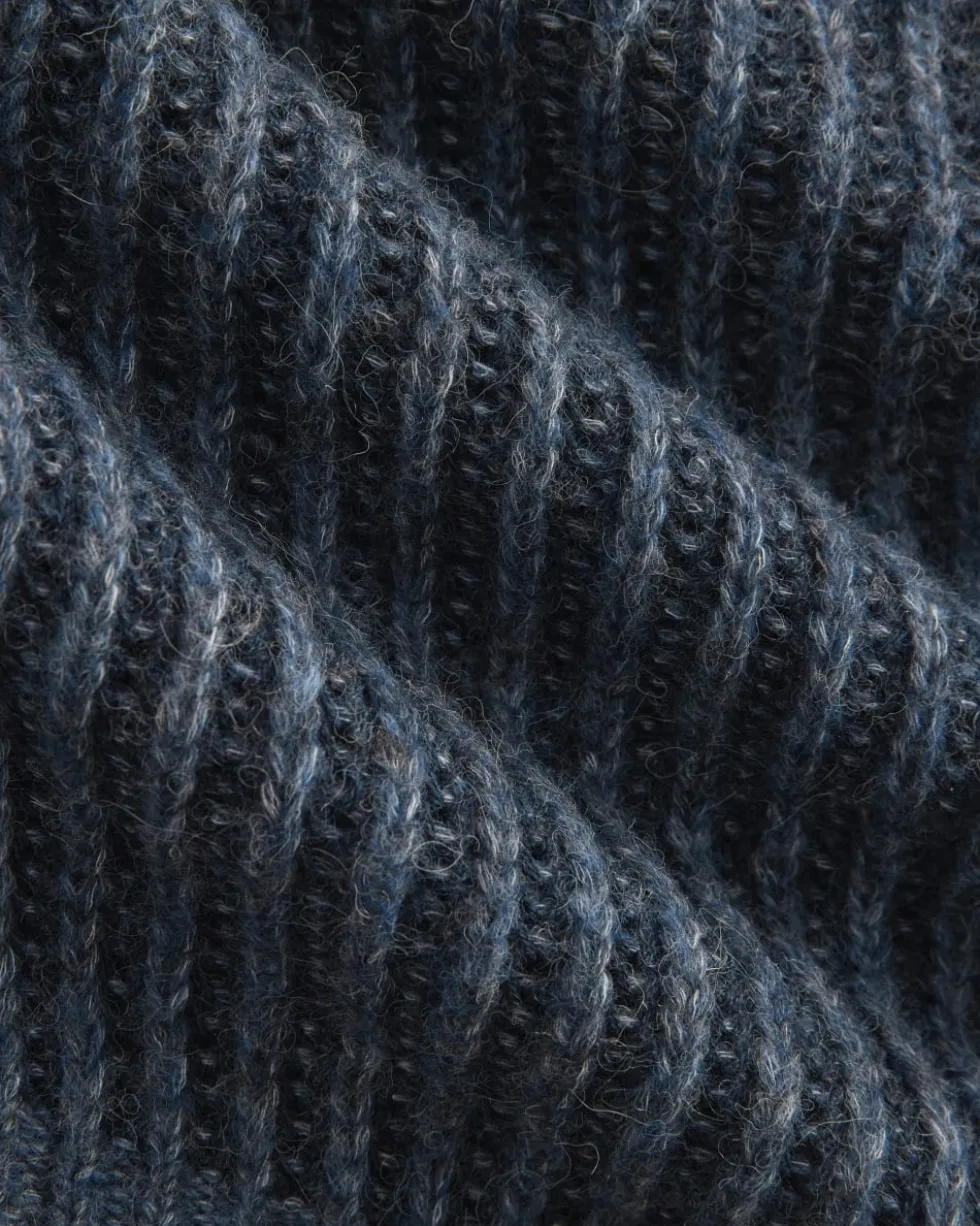 Funnel-Neck Ribbed Henley Sweater