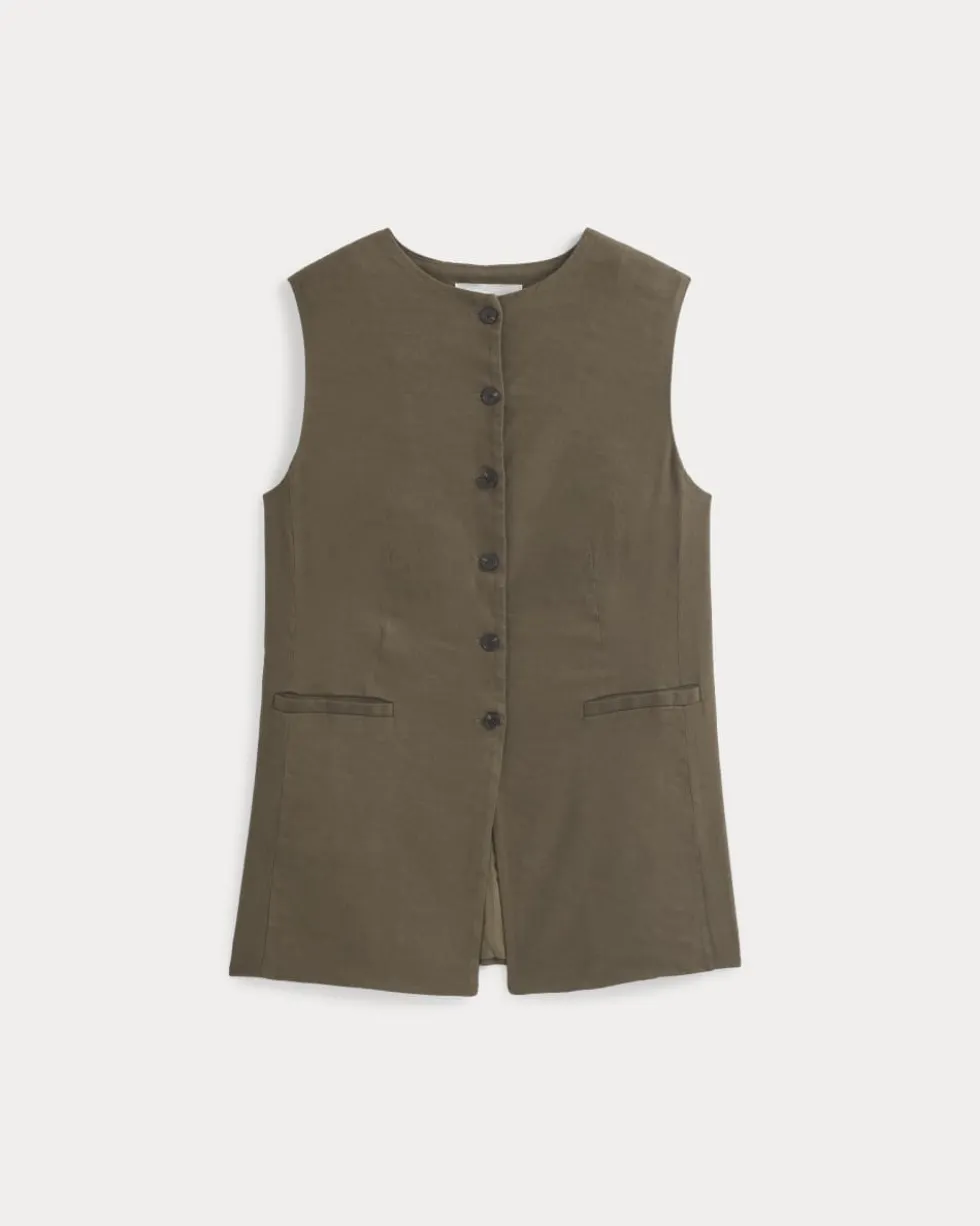 Long Vest in Stretch Linen