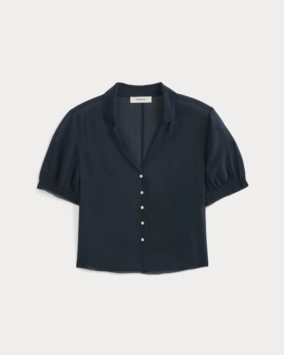 Notch Collar Shirt in Silk Georgette