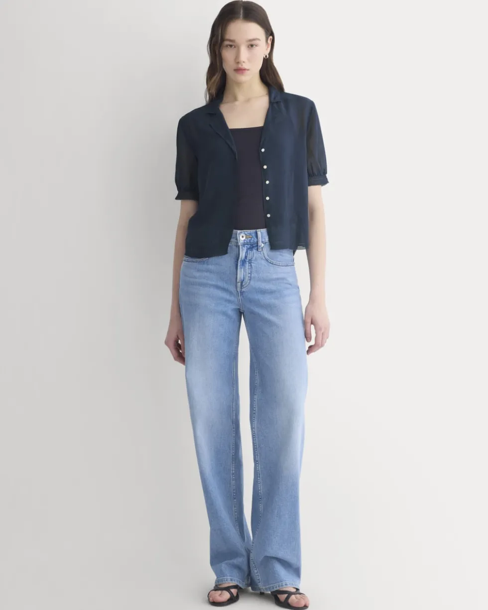 Notch Collar Shirt in Silk Georgette