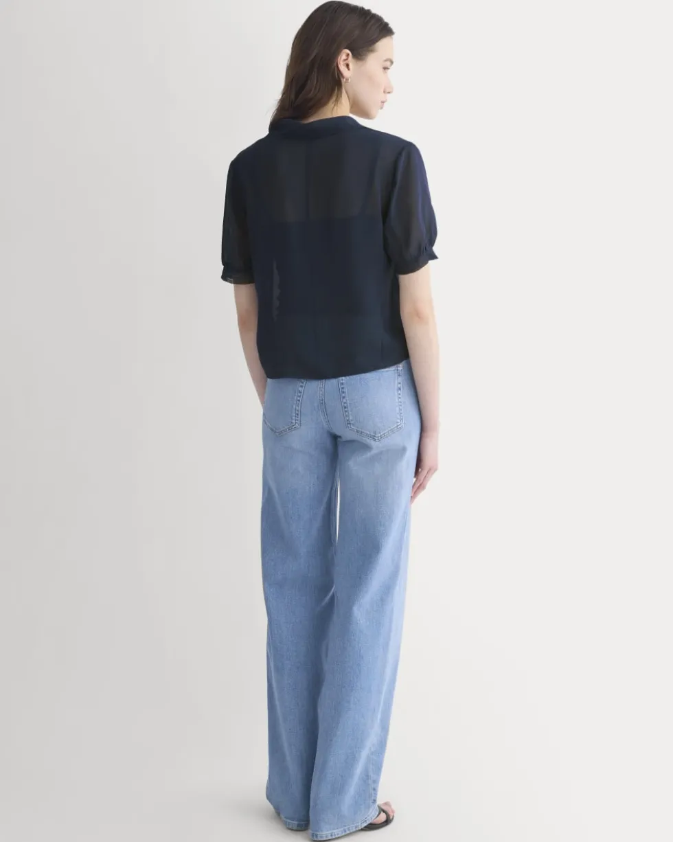 Notch Collar Shirt in Silk Georgette