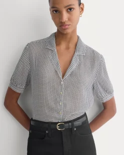 Notch Collar Shirt in Silk Georgette