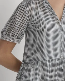 Notch Collar Shirtdress in Silk Georgette