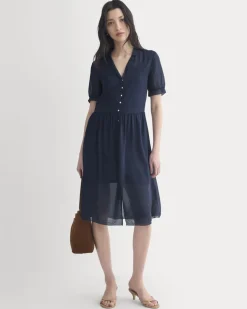Notch Collar Shirtdress in Silk Georgette