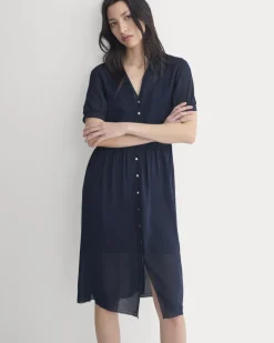 Notch Collar Shirtdress in Silk Georgette