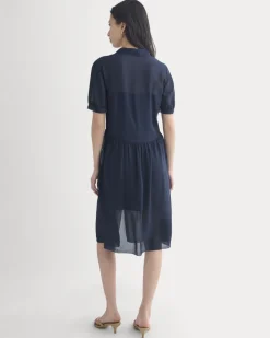 Notch Collar Shirtdress in Silk Georgette