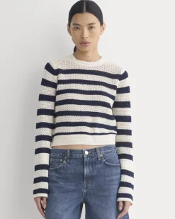 Open Knit Long-Sleeve Crew in Everyday Cotton