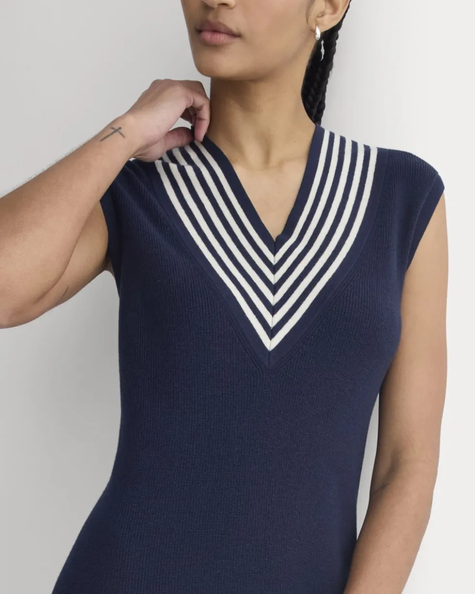 Relaxed V-Neck Midi Sweater Dress in Cotton Merino