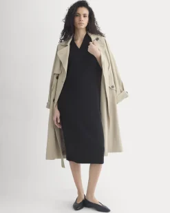 Relaxed V-Neck Midi Sweater Dress in Cotton Merino