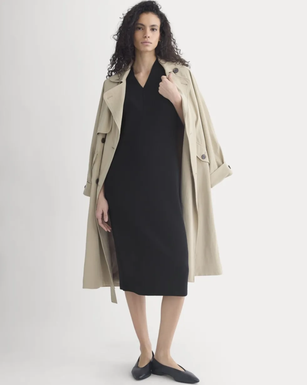 Relaxed V-Neck Midi Sweater Dress in Cotton Merino
