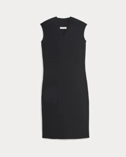 Relaxed V-Neck Midi Sweater Dress in Cotton Merino