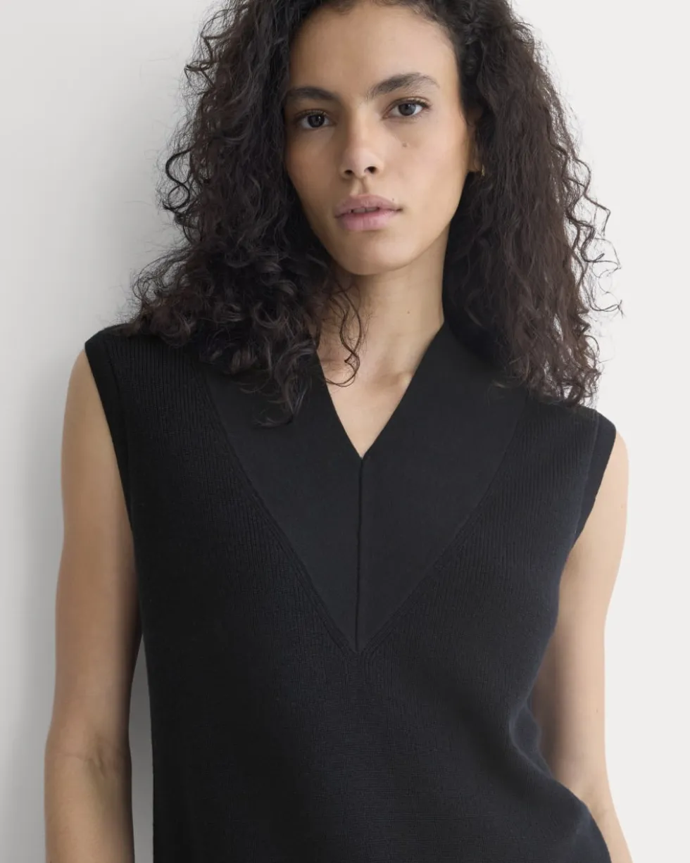 Relaxed V-Neck Midi Sweater Dress in Cotton Merino
