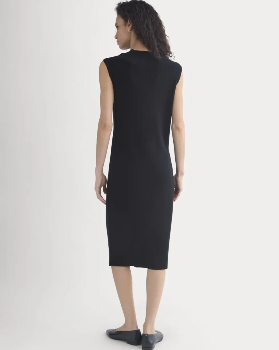 Relaxed V-Neck Midi Sweater Dress in Cotton Merino