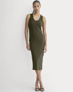 Scoop-Neck Midi Dress in Pointelle Knit