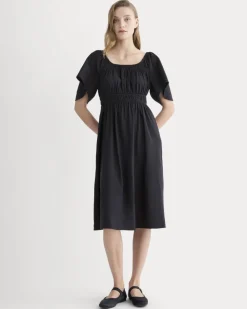 The Flutter-Sleeve Dress in Stretch Linen