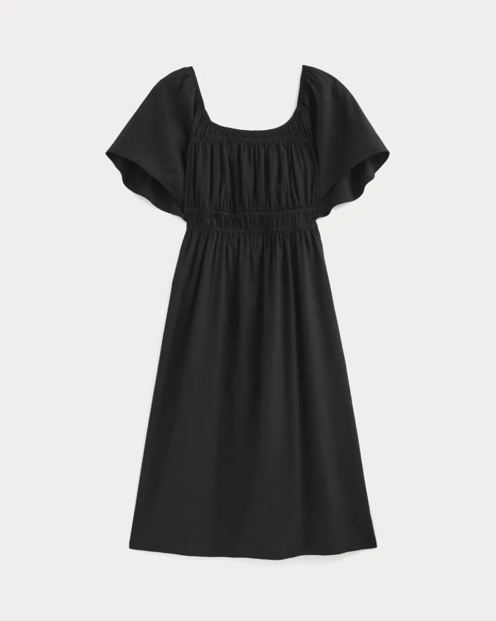 The Flutter-Sleeve Dress in Stretch Linen