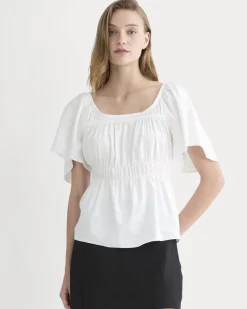 The Flutter-Sleeve Top in Stretch Linen